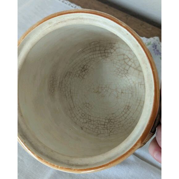 Vintage Japanese Painted Floral Embossed Biscuit Jar Ceramic Wicker Handle - Picture 5 of 12